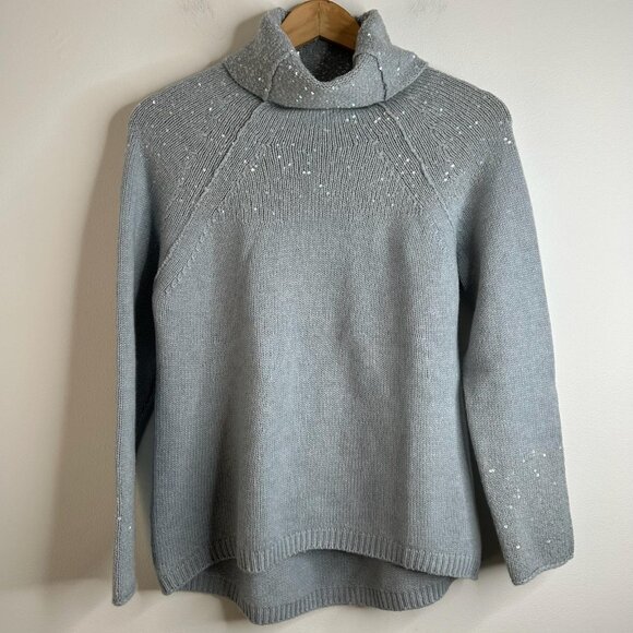 Tonet Turtleneck Sweater Womens Small IT 40 Gray Sequin Cashmere Wool Made Italy - Picture 1 of 9